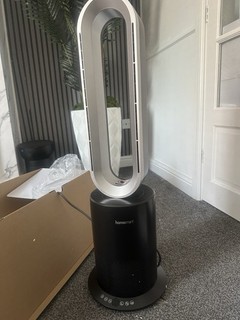 Homesmart Bladeless Portable Tower Fan, Corded Electric, Touch, Black/White