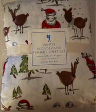New Pottery Barn Kids Flannel Sheet Set Winter Wonderland Santa Twin Christmas
