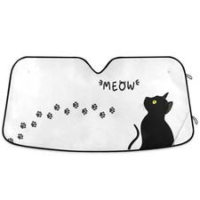 Black Cat Car Windshield Sun Shade Kitty Paw Meow Car Sun Visor for UV Rays a...