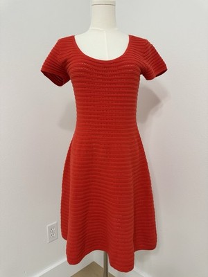 Sandro Paris Women's Red Crochet Fit Flair Dress Sz 2