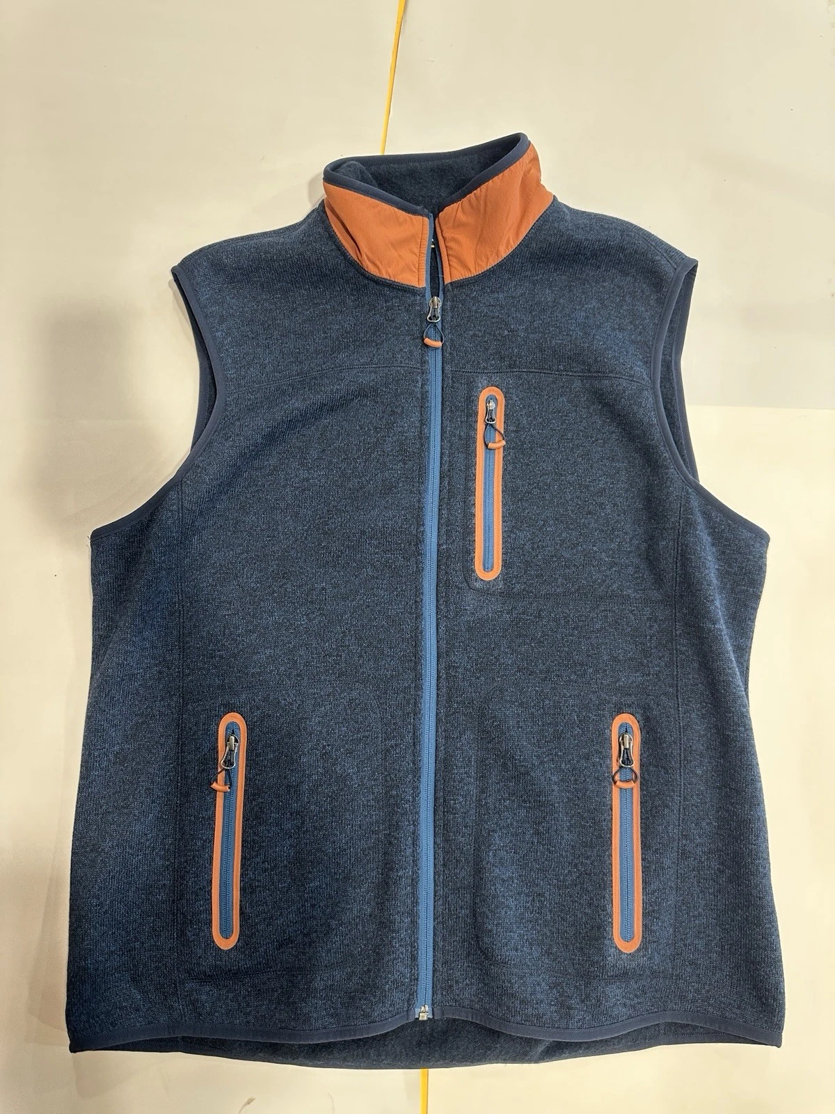 Orvis Vest Mens Large Blue Orange Fleece Fishing Windbreaker Pockets Outdoor