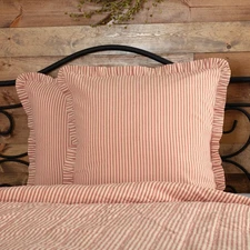 Farmhouse Euro Ticking Stripe Sham Red Sawyer Mill Bedroom Decor VHC Brands