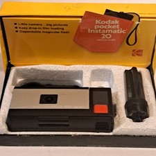 Vintage Kodak Pocket instamatic 20 Camera with Box, strap, flash cube extender
