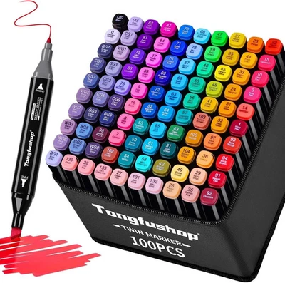 Tongfushop 100 Pennarelli Colorati per Adulti, Doppia Punta Art Marcatori Alcolici UK