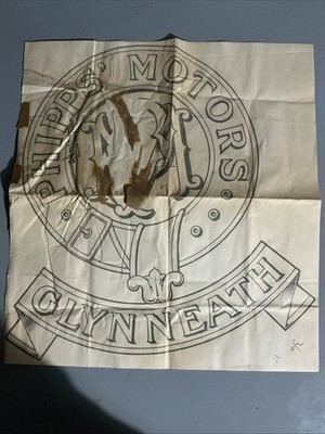 ORIGINAL 1936 PHIPPS MOTORS GLYNNEATH WATER SLIDE TRANSFER, RARE AUTOMOBILIA ART