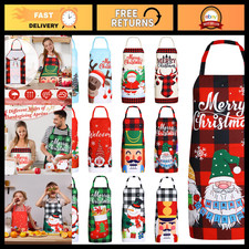 12 Pcs Christmas Aprons Set, Adjustable Red Plaid Santa Elf, Holiday Cooking