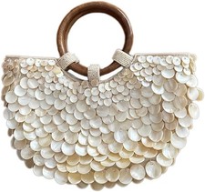 Shell Beaded Clutch Purse for Women Luxury Handmade Top Handle Bag