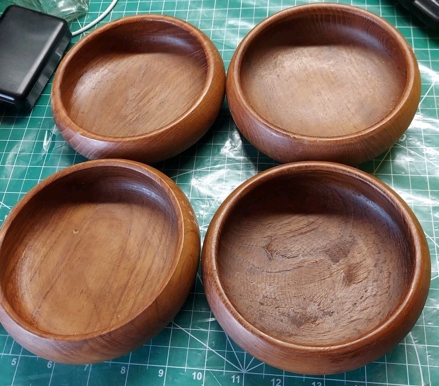 Vintage Winsome Wood Teak Bowls Set 4 Genuine Teak Thailand Salad Snack MCM Deco
