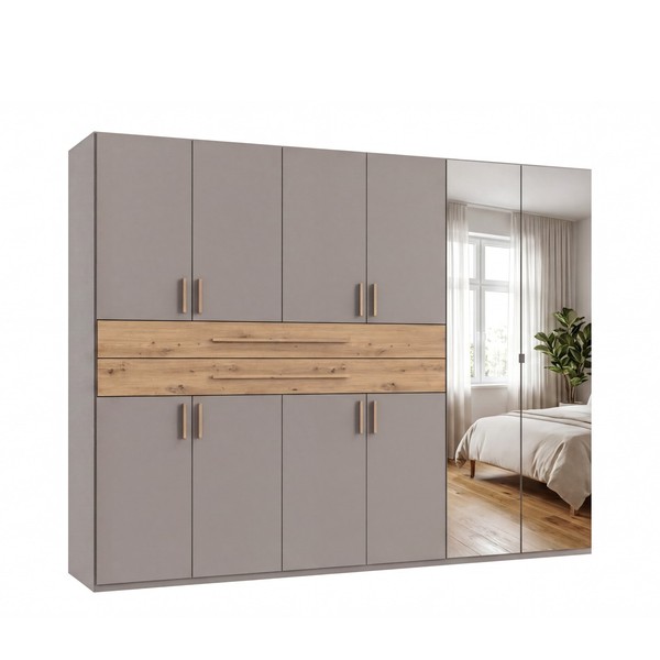 DrehtüRenschrank Kleiderschrank 270Cm Sandgrau SchubkäSten Spiegel Eiche Artisan-image