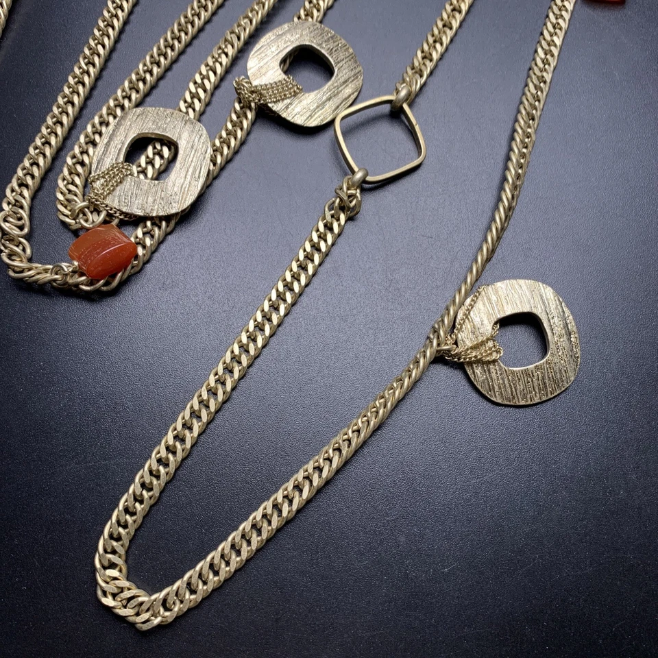 Ожерелье Kenneth Cole удлиненное станция агат драгоценный камень матовое золотистое 66 дюймов - Изображение 2 из 4