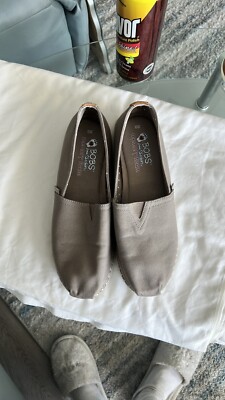 BOBS BY SKECHERS TAUPE MEMORY FOAM SLIP ON ESPADRILLES- WOMENS -SIZE 9W