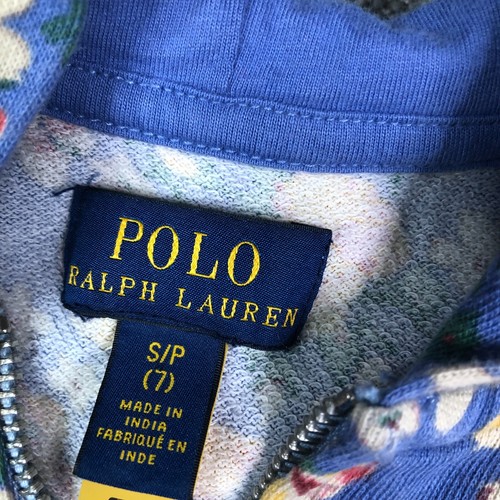Polo Ralph Lauren Romper Girls Small 7 Blue Floral Hooded Zip Up One Piece - Picture 6 of 11