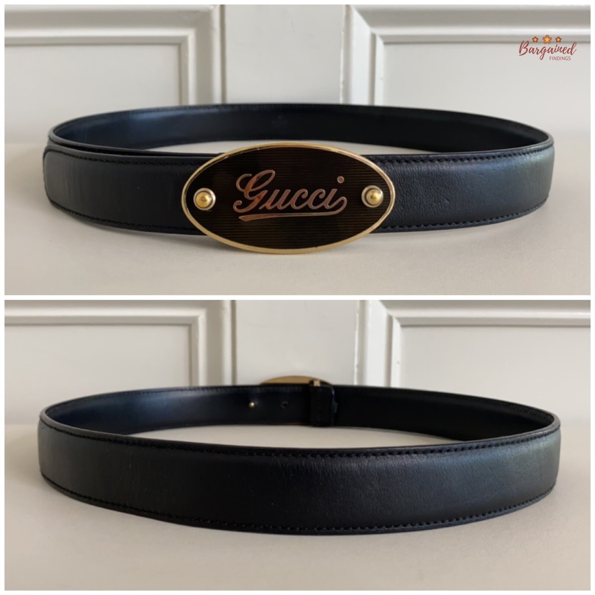 Authentic GUCCI Black Calfskin Leather Gold Signature Oval Authentic GUCCI Black Calfskin Leather Gold Signature Oval