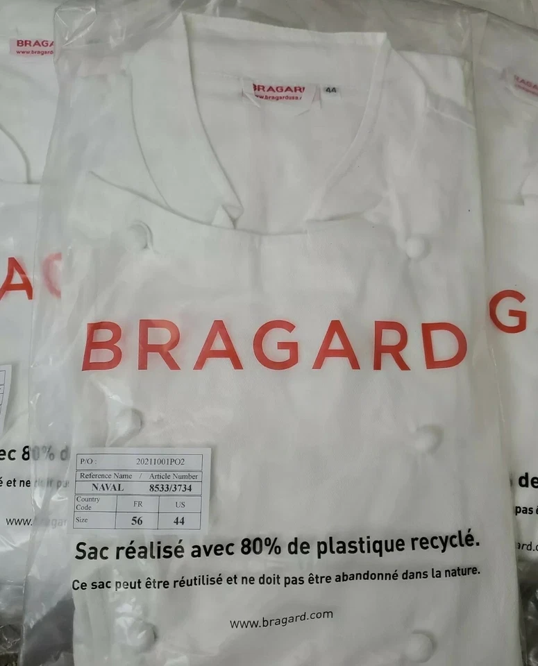 New Bragard Naval Men's Chef Jacket White Size 44 - Image 3 of 4