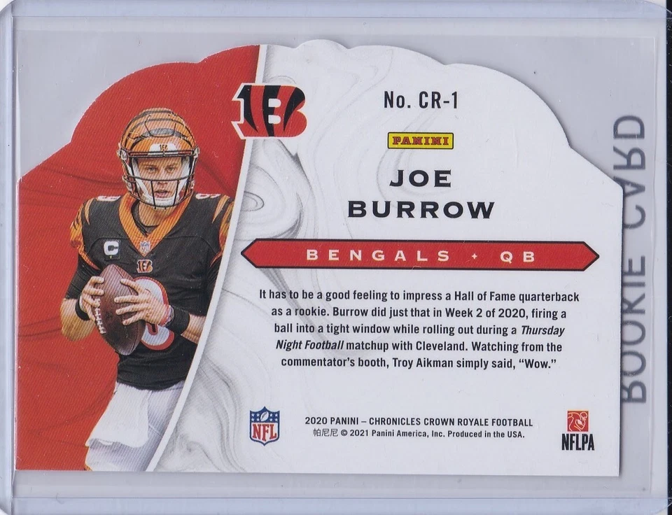 JOE BURROW ROOKIE CARD 2020 Crown Royale RARE DIE-CUT $$ RC Football BENGALS! - Image 2 of 2