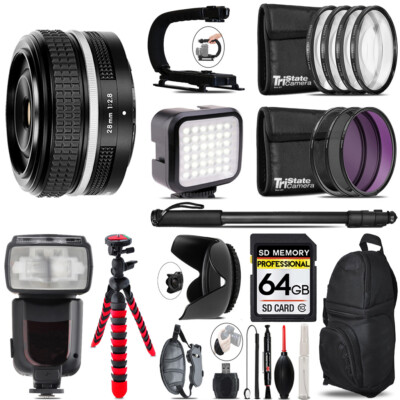 Nikon NIKKOR Z 28mm (SE) Lens - Video Kit + Pro Flash -64GB Accessory Bundle