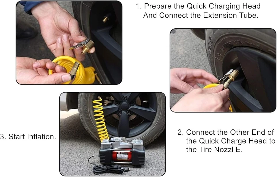 Tire Air Chuck with Clip Adapter, Brass Locking Tire Inflator Nozzle Adapter Con - image 3 of 4