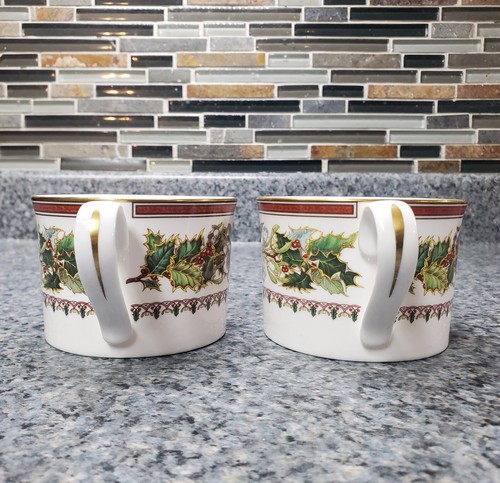 Set of 2 Spode CHRISTMAS ROSE Flat Coffee Cups bone china England RETIRED - Picture 3 of 9