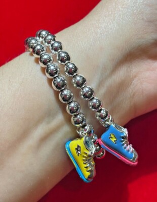 Grob 2 Freundschaft Versilbert Perlen Charms Sneakers Stretch Armband