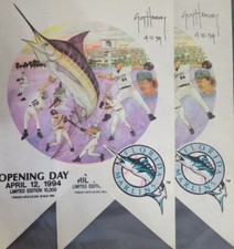 FLORIDA MARLINS Guy Harvey Signed Opening Day Banner Pennants Signed 4.12.94