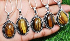 Tiger Eye Gemstone Handmade ChainPendant Necklace Sterling Silver Plated Jewelry