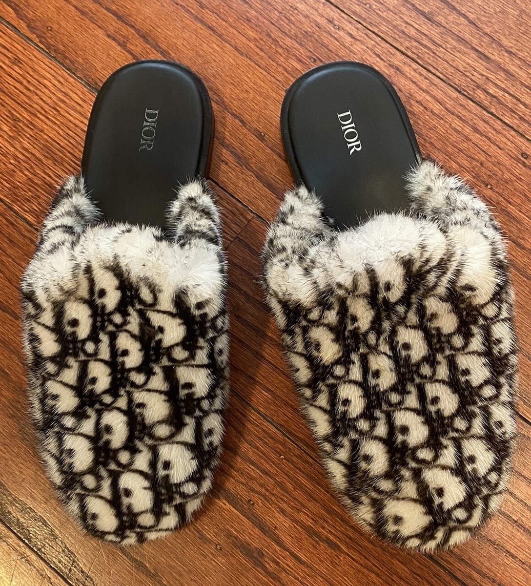 Christian Dior Dway Mink Fur Monogram Sandals Size 44/ US 12 BROWN