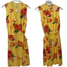 New The Limited Sleeveless Floral Yellow Red V Neck Wrap Dress Size Small