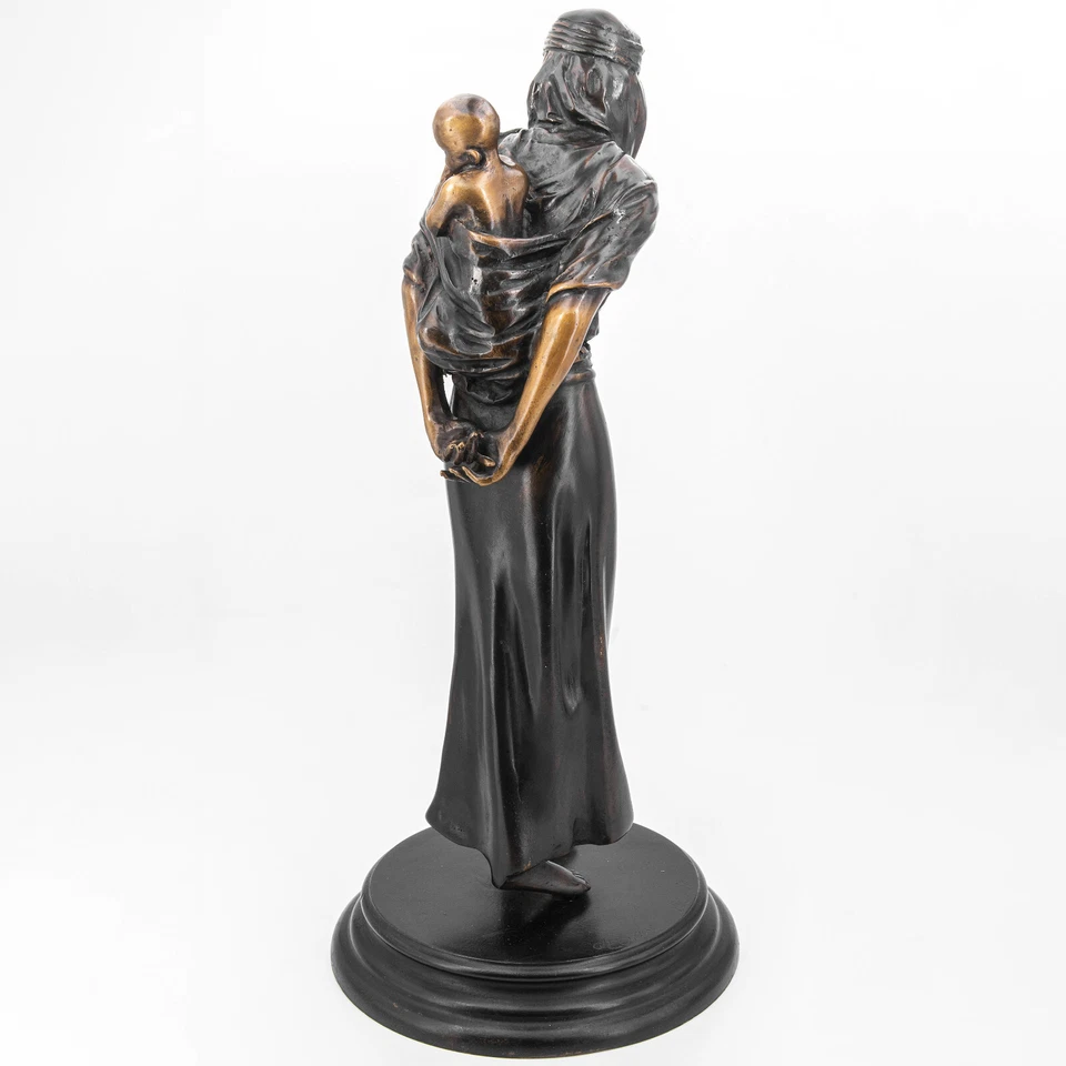 33,3 cm - Vintage Bronze Skulptur n. Demétre Chiparus Mutter mit Kind - Bild 4 von 4