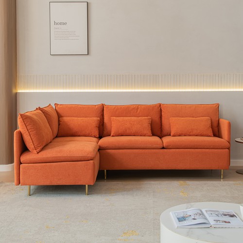 Modular L-shaped Corner sofa; Left Hand Facing Sectional Couch ; Orange Cotton - Picture 2 of 12