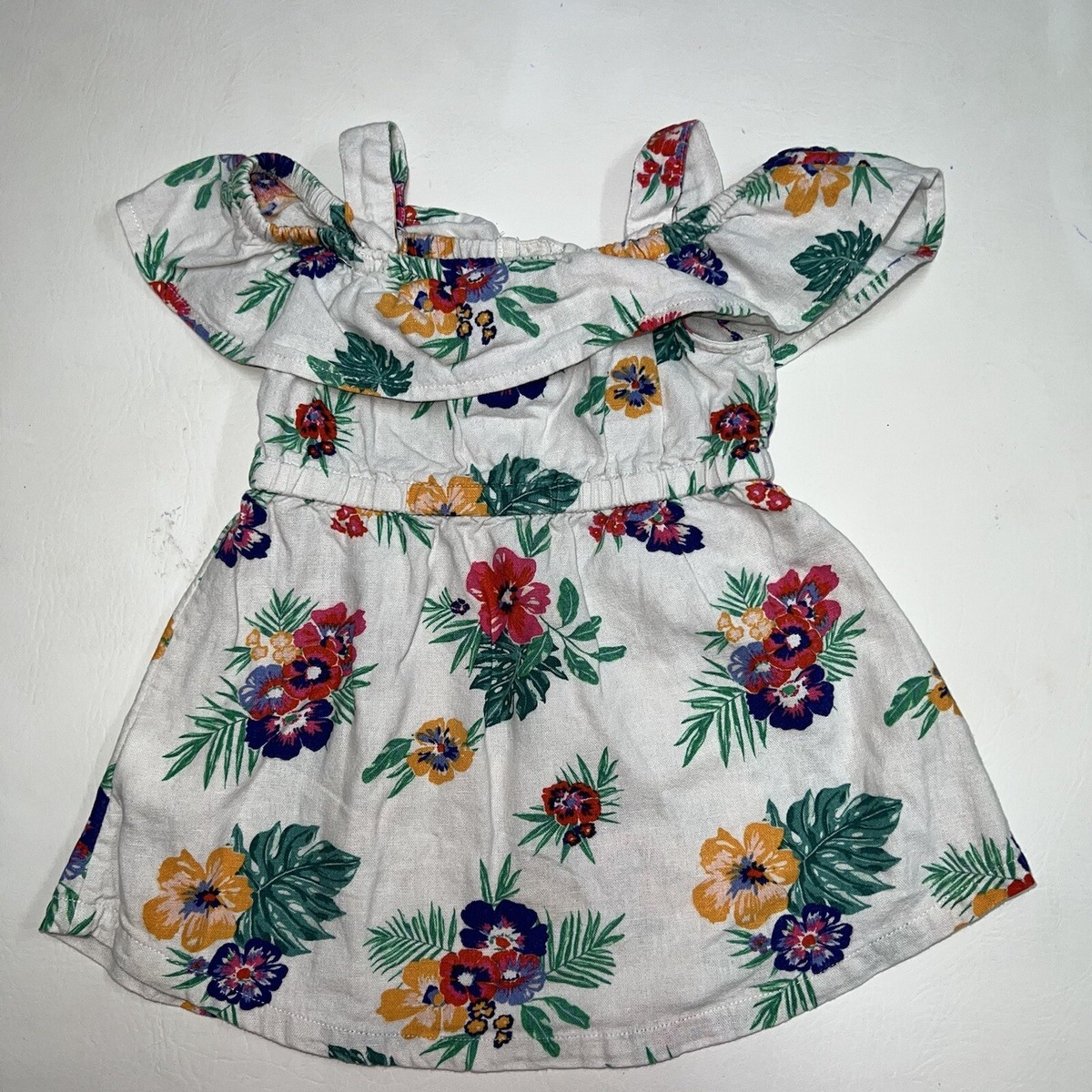 Old Navy Baby Girl Tropical Sun Dress Size 18 24 M White Hibiscus