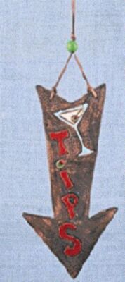 Clay/Ceramic ''Tips'' Here Sign Arrow With Martini Glass Bartender Fun Decor