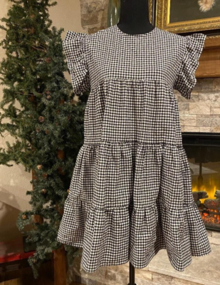 black and white babydoll dress Black Patterned Flounce Babydoll Dress – Olivia Dress