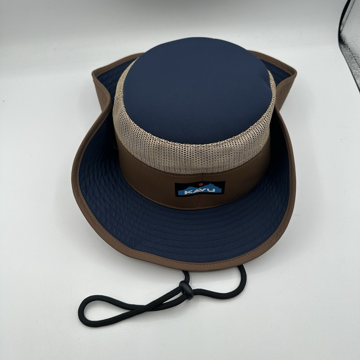 Kavu Bobber Bucket Hat Cap Navy Blue Birch Brown Fishing  display picture 2