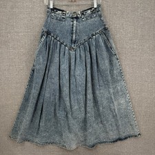 Vintage Jeanjer Denim Skirt Women 11 Acid Wash Pleated Full Boho Country Western
