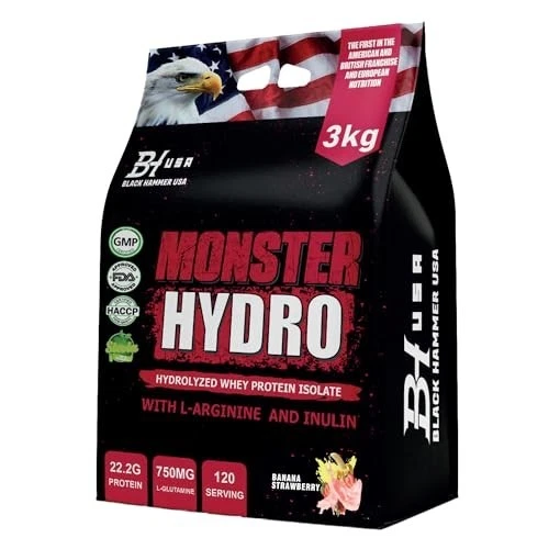 Monster Hydro Whey Protein 3KG Hydrolyzed Protein + FREE BCAA -Black Hammer USA - Bild 2 von 4