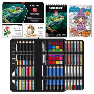 KALOUR 135 Drawing Set Sketching Kit,Art Supplies with 3-color Sketchbook & Colo