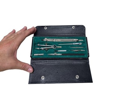 Tacro Vintage Drafting Tool Drawing Set W/ Case 212 Engineering Set Compass Rare