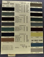 1940 Studebaker Paint Chip Colors Sheet Commander President Champion Original