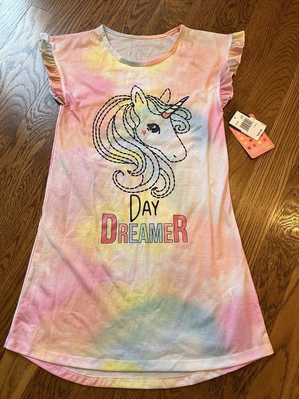 Saint Eve Kids Nightgown Girls Size Large (10/12) Rainbow/Unicorn/Ruffle Sleeve