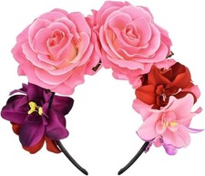Day of The Dead Headband Costume Rose Flower Crown Mexican Festival Crown Pink