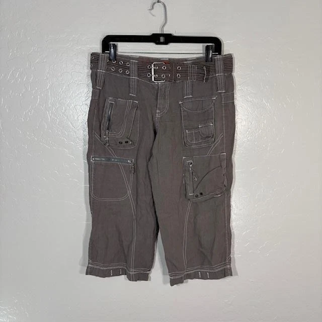 Pete & Greta Capri Pants Womens 4 Gray Belted Cargo Utility Pockets Casual