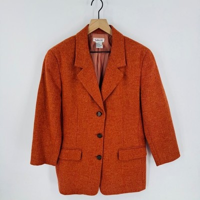 Talbots Vintage 100% Wool Blazer Burnt Orange Size 14 Heritage Preppy Academic