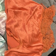 Victoria's Secret Orange Lace Satin Chemise Sleeveless XXL One Piece