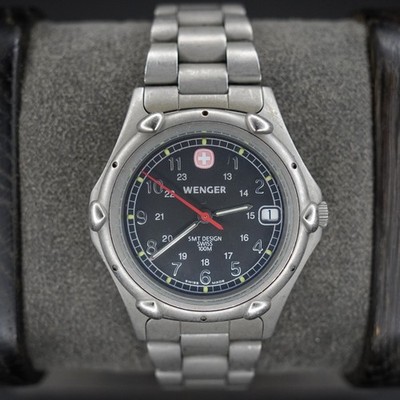 Wenger 095.0695 Quartz Date 35mm Black Dial Stainless Steel Swiss Made Watch