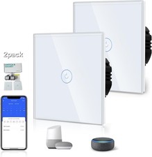 2pk BSEED Smart Touch Light Switch WiFi Alexa APP 1Gang 2Way NEUTRAL Glass White