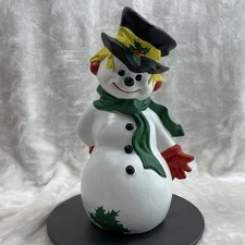 Byron Molds 1971 Snowman Christmas Ceramic Figure Green Scarf Red Gloves  11"