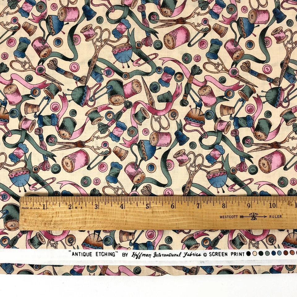 Sewing Notions Fabric Hoffman Antique Etchings Cotton Novelty Thread 2.5 yards - Image 3 of 4