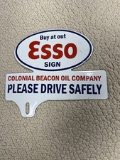 Vintage Esso Porcelain License Plate Topper Gas Oil Advertising Sign 7 T
