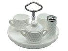 Vintage Fenton Art Glass White Milk Glass Hobnail Condiment Set with Holder