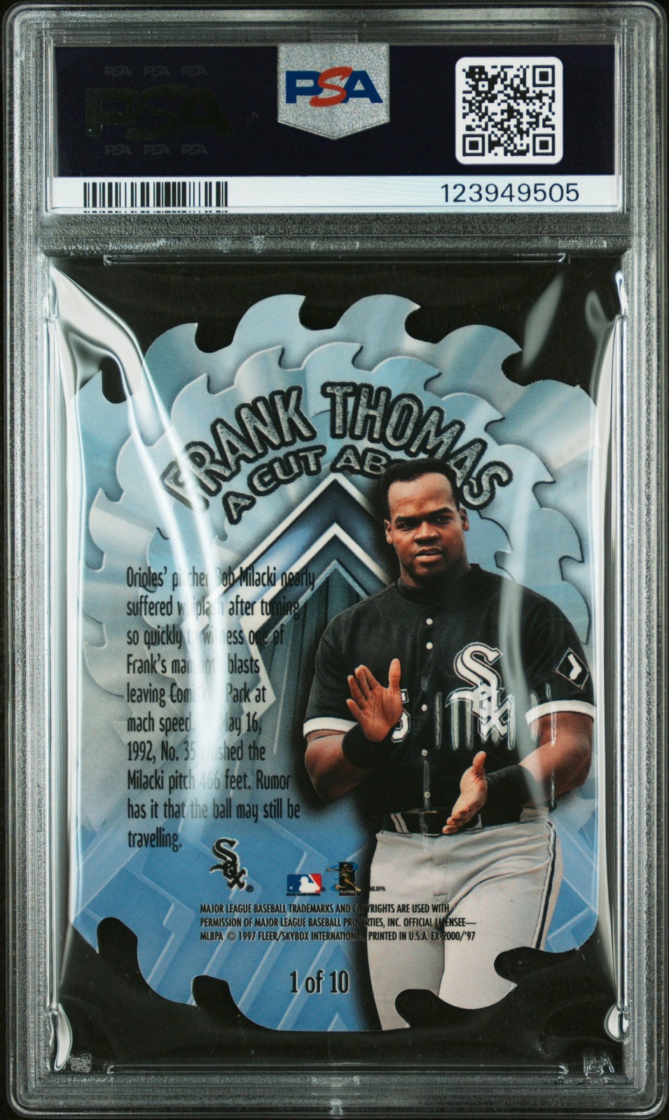 1997 Skybox E-X 2000 Cut Above #1 Frank Thomas Cut Above PSA 8 view 2